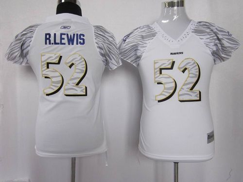 Ravens #52 Ray Lewis White Women's Zebra Field Flirt Stitched NFL Jersey